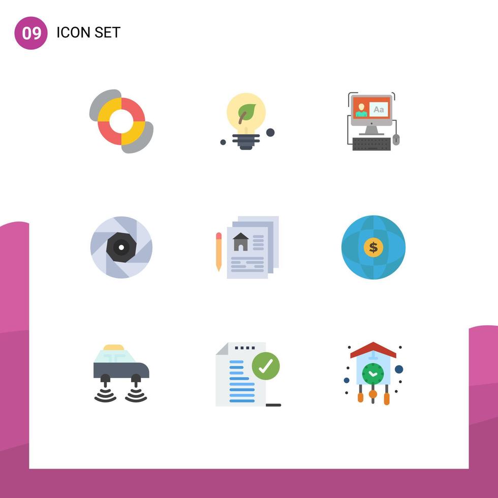 conjunto de 9 sinais de símbolos de ícones de interface do usuário modernos para elementos de design de vetores editáveis de entretenimento de tela de projeto doméstico