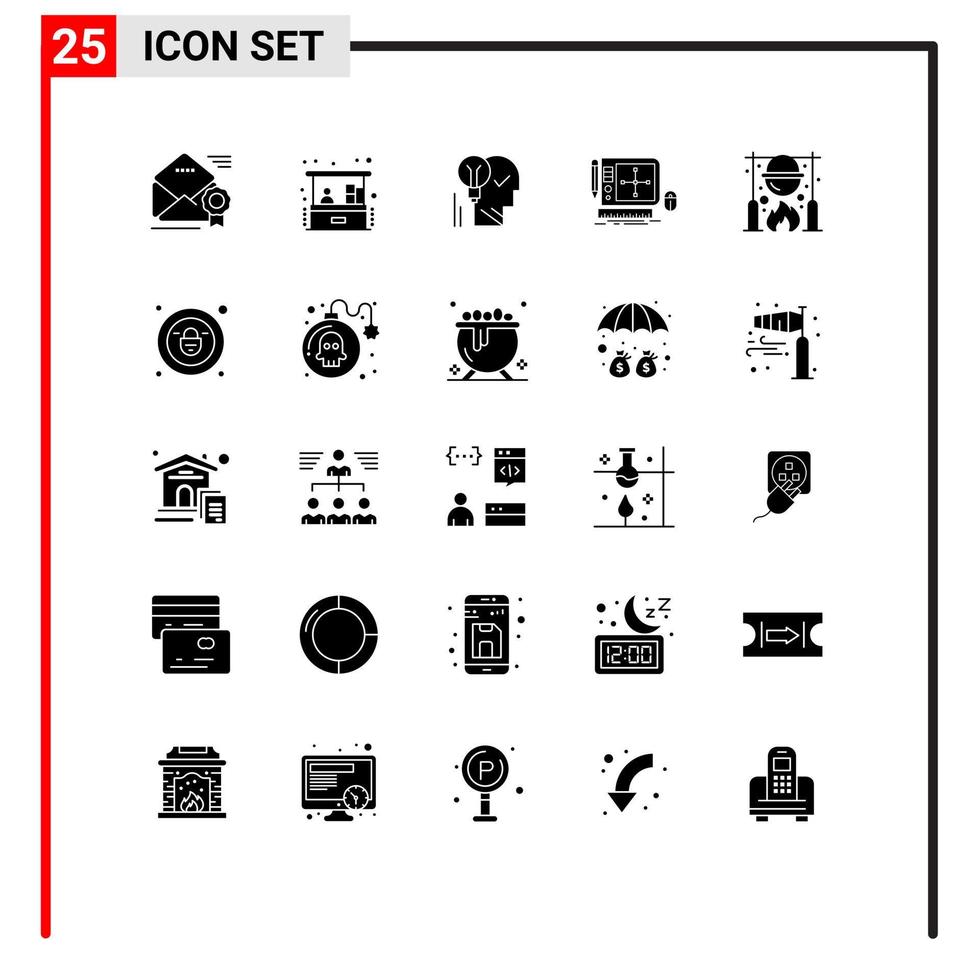 conjunto moderno de 25 glifos e símbolos sólidos, como elementos de design de vetores editáveis de poder de design para pequenas empresas
