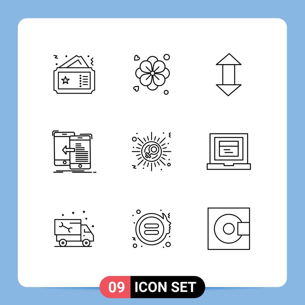 conjunto de pictogramas de 9 contornos simples de elementos de design de vetores editáveis de dados móveis de seta de gerenciamento de sexo