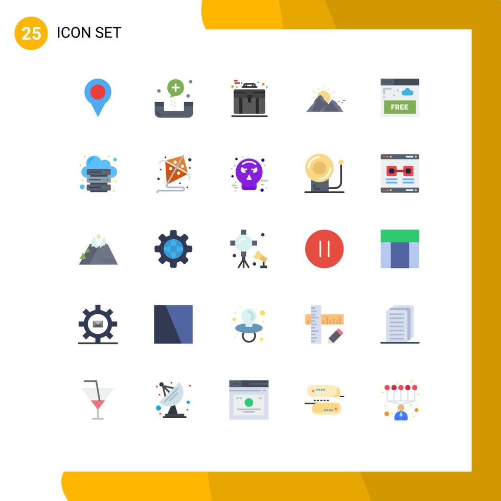 Pacote de cores planas de 25 interfaces de usuário de sinais e símbolos modernos do sol, natureza, forma de paisagem, elementos de design vetorial editáveis vetor
