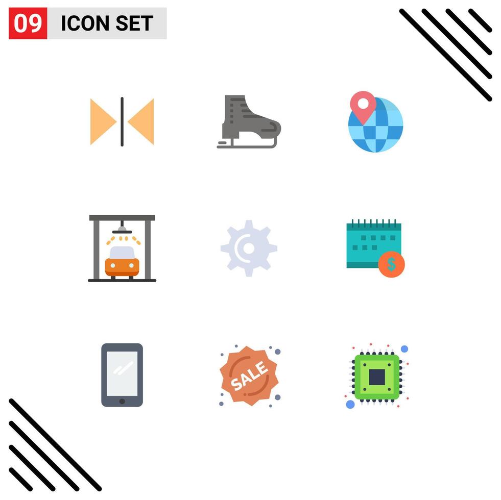 conjunto de 9 sinais de símbolos de ícones de interface do usuário modernos para elementos de design de vetores editáveis de serviço de roda de globo de engrenagem de dentes