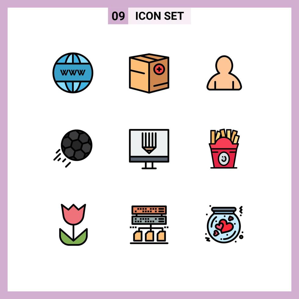conjunto de 9 sinais de símbolos de ícones de interface do usuário modernos para codificação de chute mais elementos de design de vetores editáveis de futebol de bola