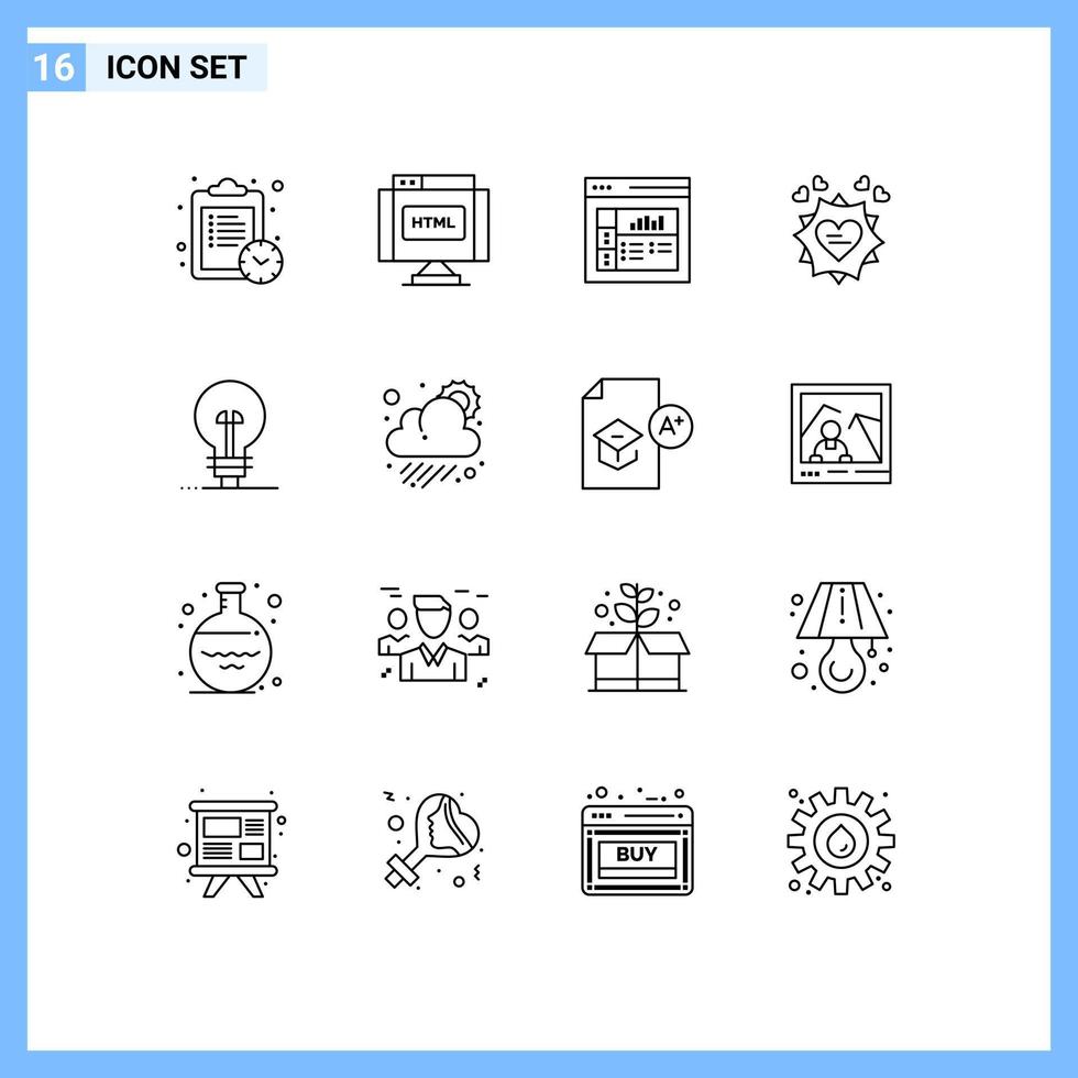 conjunto de 16 símbolos de símbolos de ícones de interface do usuário modernos para gráficos de definição de produto elementos de design de vetores editáveis do dia dos namorados de negócios
