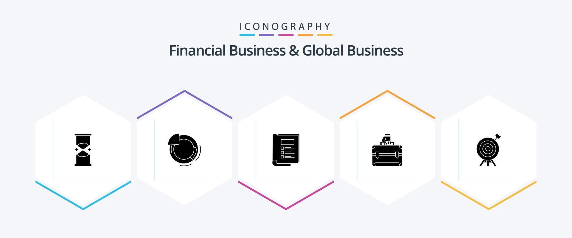 pacote de ícones de 25 glifos de negócios financeiros e negócios globais, incluindo alvo. caso. gráfico. pasta. relatório vetor