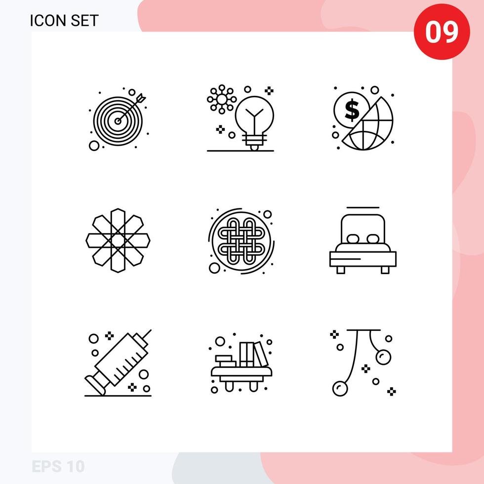 conjunto de 9 símbolos de símbolos de ícones de interface do usuário modernos para design de aprendizado de máquina de decoração de nó celta elementos de design de vetores editáveis
