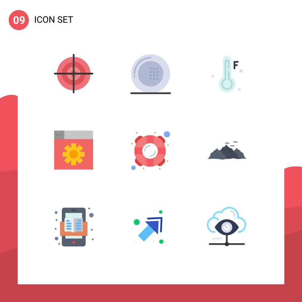 conjunto de pictogramas de 9 cores planas simples de design de refeição de configuração de vida elementos de design de vetores editáveis