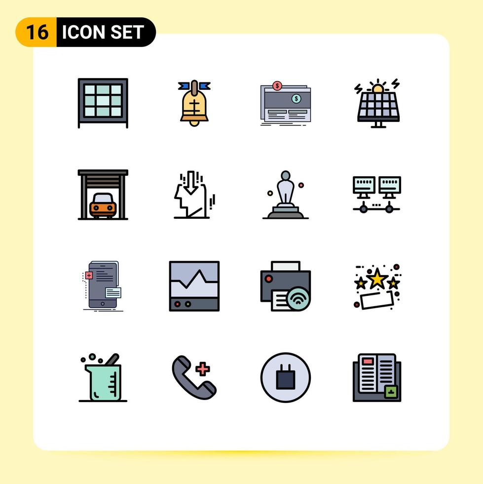 conjunto de 16 sinais de símbolos de ícones de interface do usuário modernos para financiamento solar de garagem elementos de design de vetores criativos editáveis de energia verde