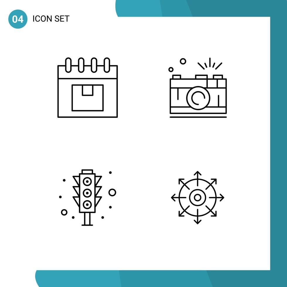 pacote de ícones vetoriais de estoque de 4 sinais e símbolos de linha para captura de calendário, planejamento, fotografia, tráfego, elementos de design vetorial editáveis vetor