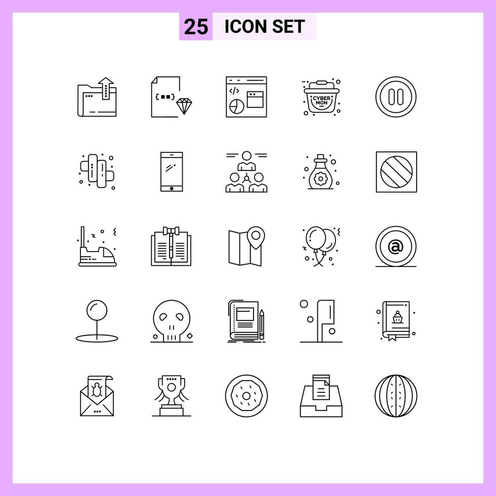 grupo de símbolos de ícone universal de 25 linhas modernas de interface de venda arquivo cesta desenvolvimento elementos de design de vetores editáveis