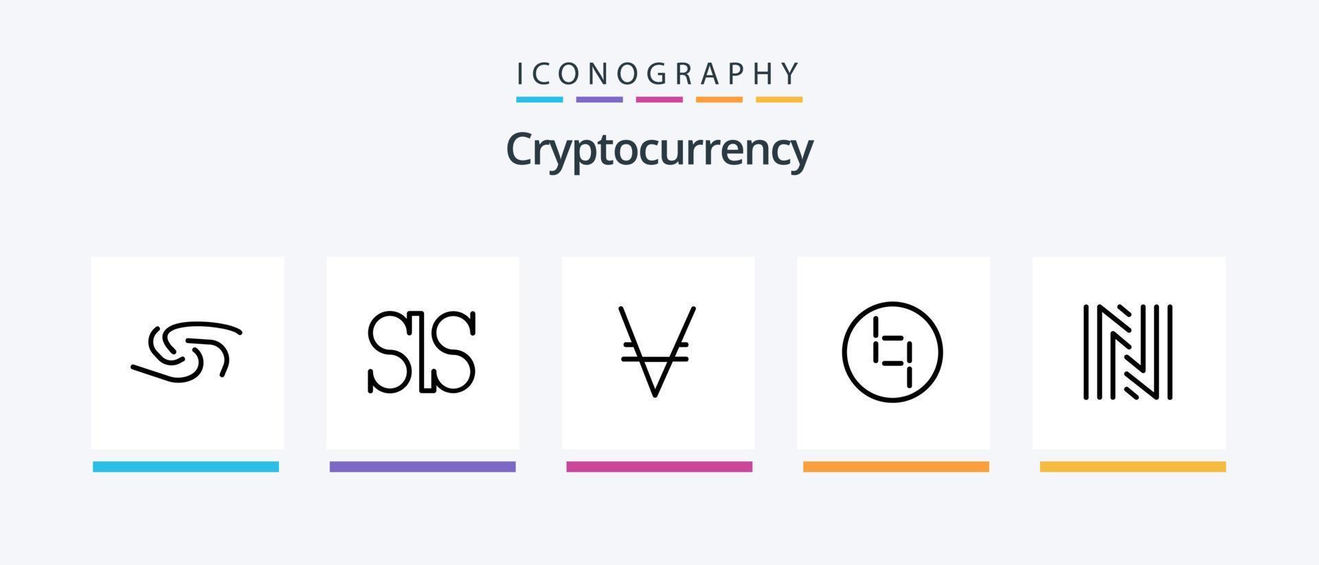 pacote de ícones de linha 5 de criptomoeda, incluindo moeda. moeda criptográfica. e moeda. cripto. elástico. design de ícones criativos vetor