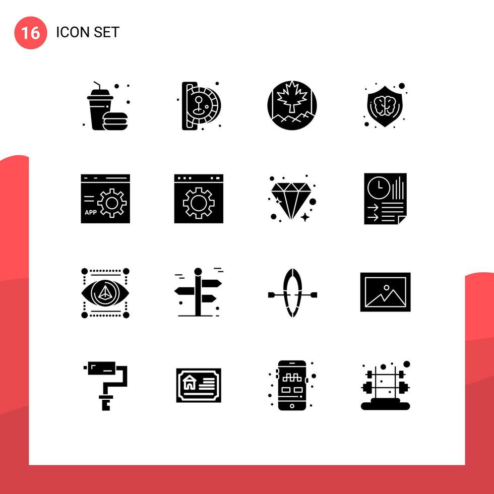 16 conceito de glifo sólido para sites móveis e aplicativos que codificam elementos de design de vetores editáveis de design de escudo do Canadá