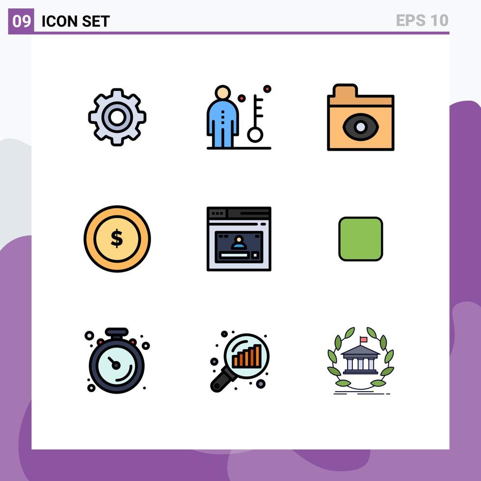 9 interface do usuário pacote de cores planas de linha cheia de sinais e símbolos modernos de elementos de design de vetores editáveis de moeda de financiamento de pessoa da internet da web