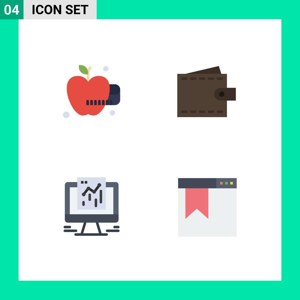 conjunto de ícones planos de interface móvel de 4 pictogramas de elementos de design de vetores editáveis de marca de carteira médica google finance