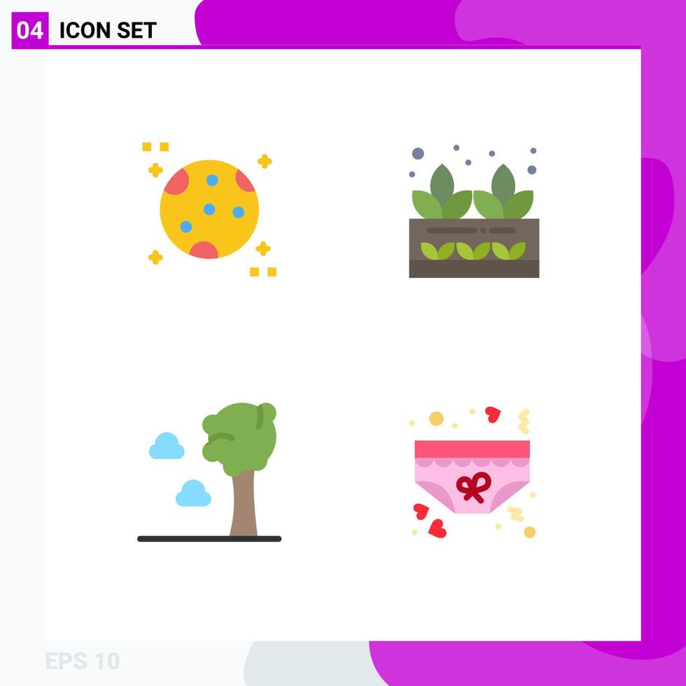 conjunto de pictogramas de 4 ícones planos simples de astronomia, natureza, agricultura, planta, amor, elementos de design de vetores editáveis