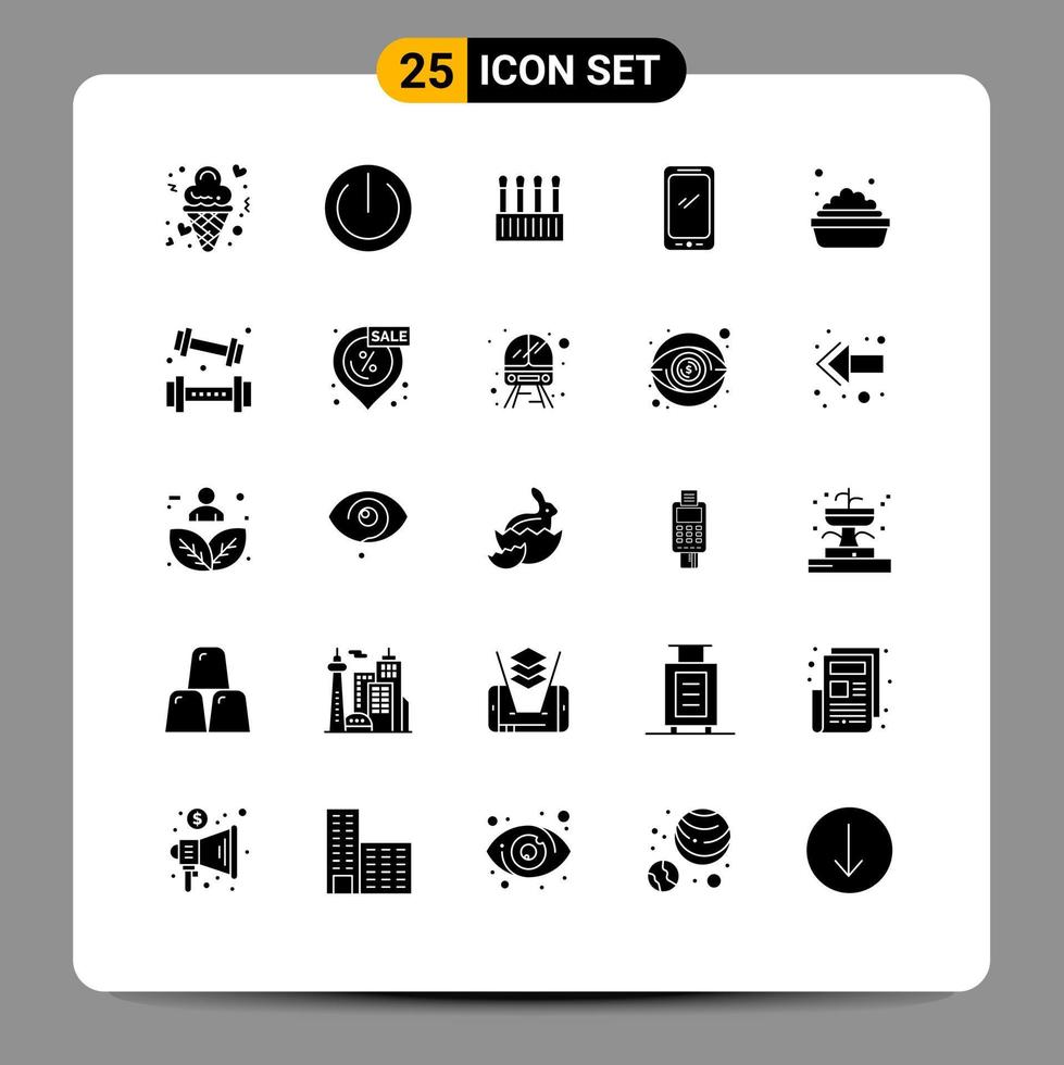 pacote de interface do usuário de 25 glifos sólidos básicos de elementos de design de vetores editáveis de telefone celular android beleza