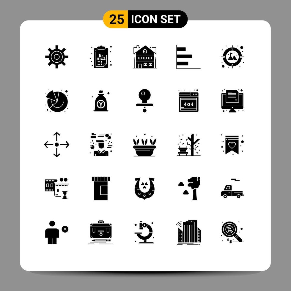 pacote de 25 sinais e símbolos de glifos sólidos modernos para mídia impressa na web, como elementos de design de vetor editável de finanças horizontais de casa de desempenho de objetivo