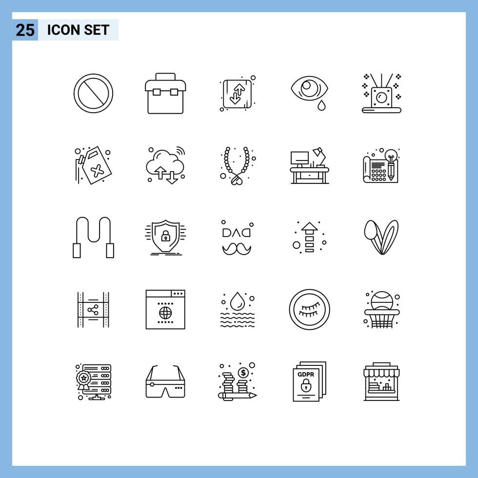 pacote de interface do usuário de 25 linhas básicas de triste caixa de ferramentas inclinada orientação ocular elementos de design vetorial editáveis vetor