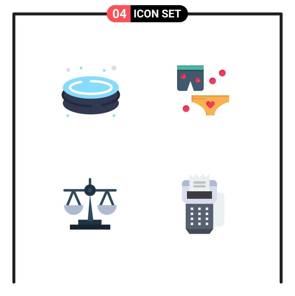 4 ícones planos universais assinam símbolos de elementos de design de vetores editáveis de escala de jardim de justiça de piscina
