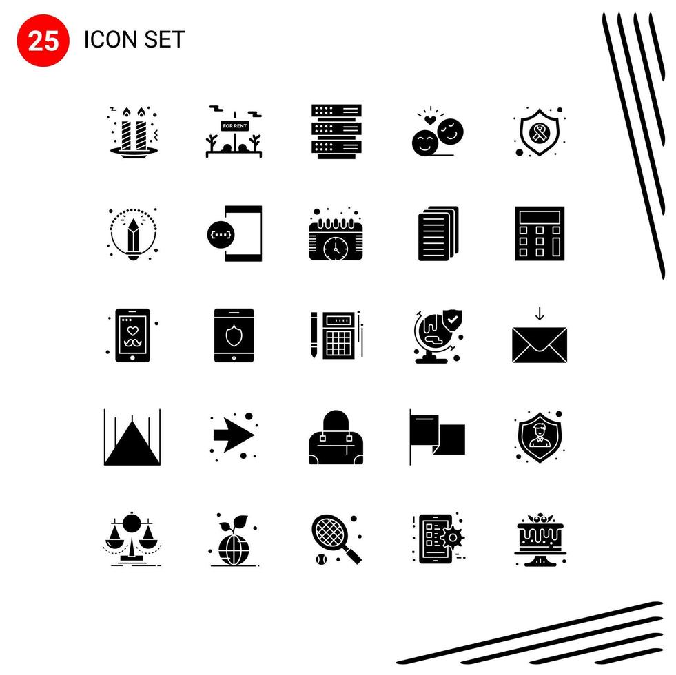 pacote de ícones vetoriais de estoque de 25 sinais e símbolos de linha para rostos sorridentes de servidor emoji de seta casal elementos de design vetorial editáveis vetor