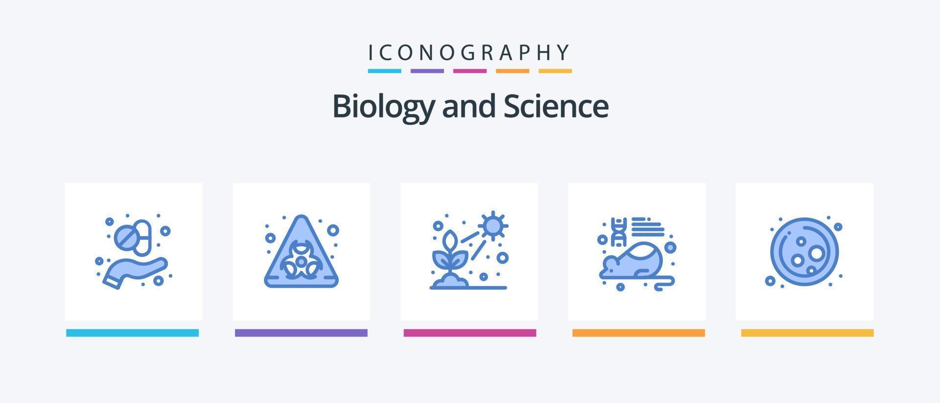 pacote de ícones azul 5 de biologia, incluindo molécula. pesquisar. direto. rato. Educação. design de ícones criativos vetor