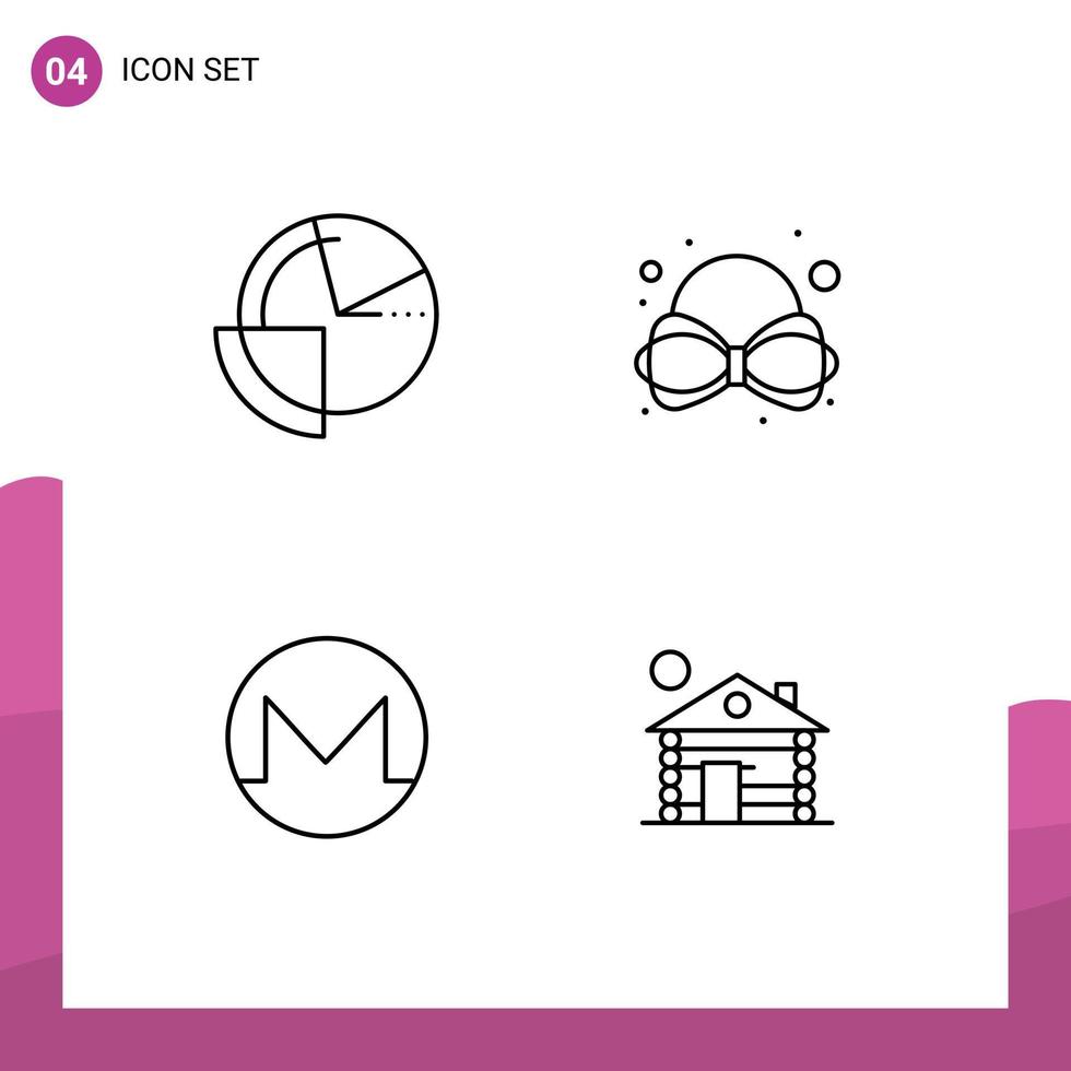 pacote de linha de 4 símbolos universais de análise diagrama de moeda moeda de criptografia de carnaval elementos de design de vetores editáveis