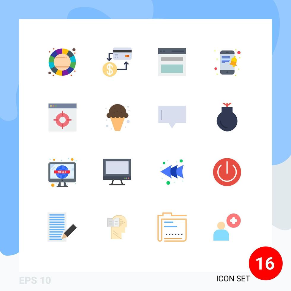 conjunto de 16 cores planas comerciais para pacote editável de usuário de notificação de marketing de smartphone médico de elementos de design de vetores criativos