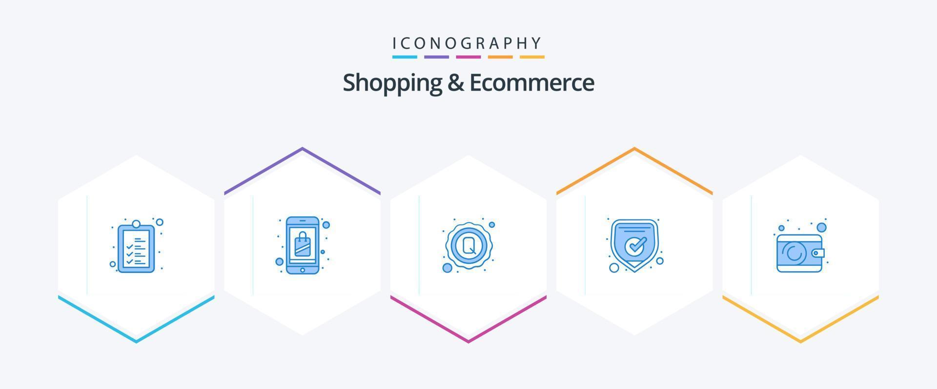 compras e comércio eletrônico 25 pacote de ícones azuis, incluindo dinheiro. escudo. aplicativo. seguro. marcação vetor