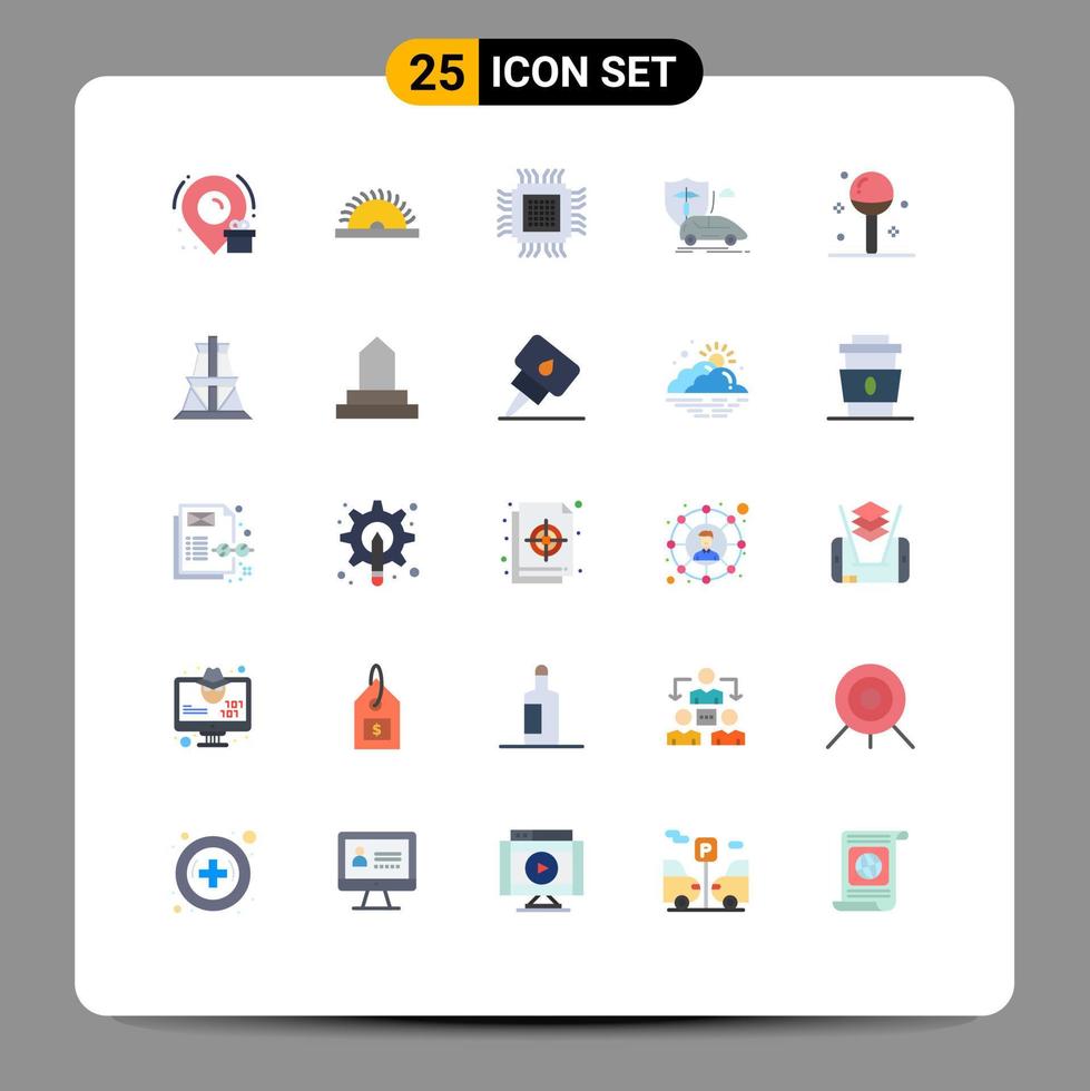 pacote de interface do usuário de 25 cores planas básicas de elementos de design vetoriais editáveis de seguro de transporte em nuvem de cozinha vetor