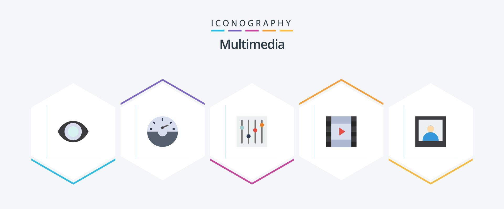 pacote de ícones planos multimídia 25, incluindo . filme. foto vetor