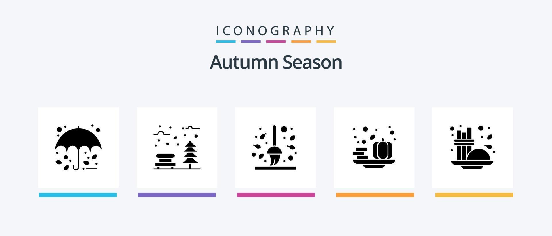 Pacote de ícones de glifo 5 de outono, incluindo vegetais. dia das Bruxas. clima. outono. folha. design de ícones criativos vetor