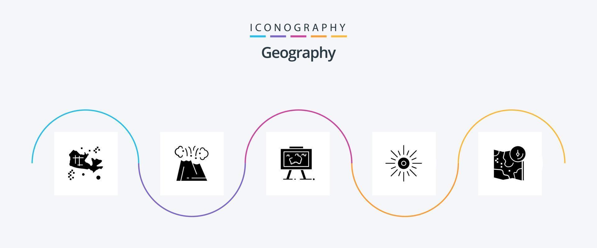 pacote de ícones de glifo de geografia 5, incluindo brilho. luz. desastre. sol. foto vetor