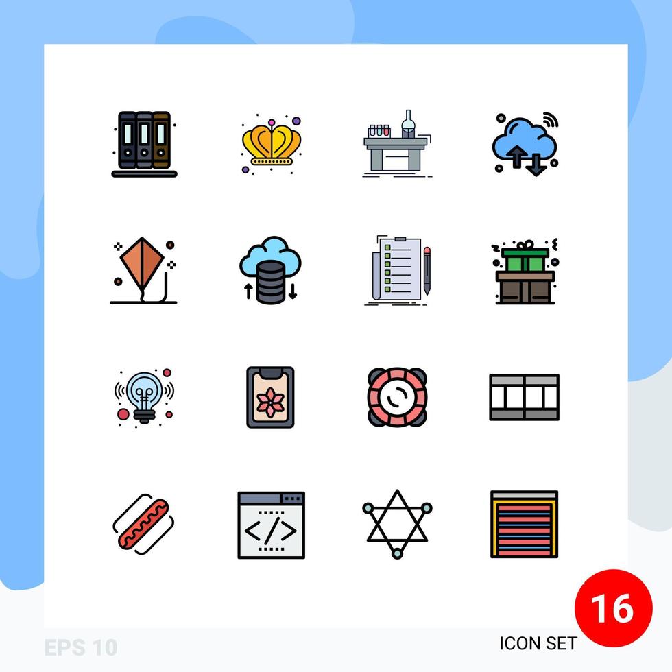 pacote de linha cheia de cores planas de 16 símbolos universais de diversão wifi lab iot internet elementos de design de vetores criativos editáveis