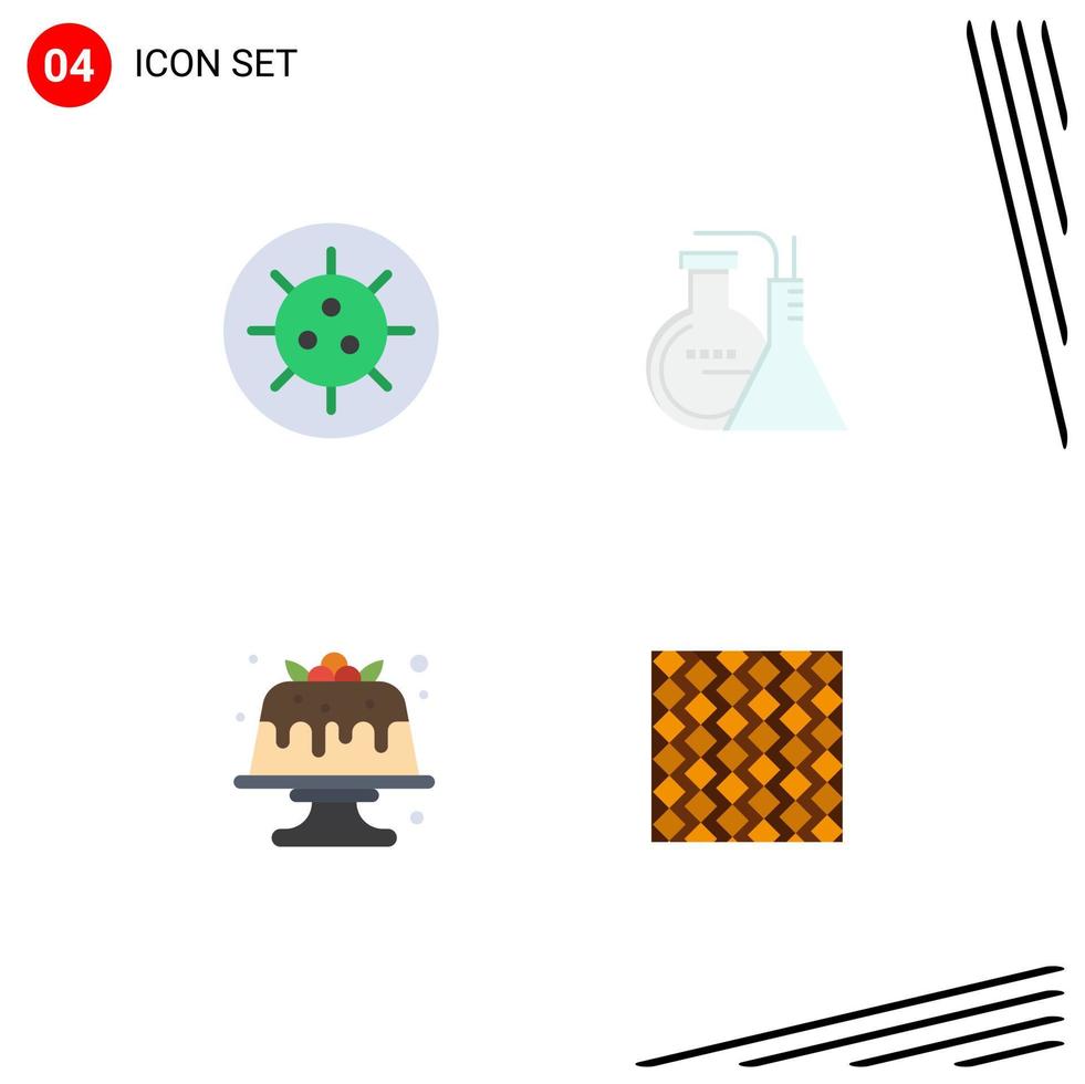 grupo de 4 ícones planos modernos definidos para bactérias sobremesa produtos químicos energia doce elementos de design vetoriais editáveis vetor