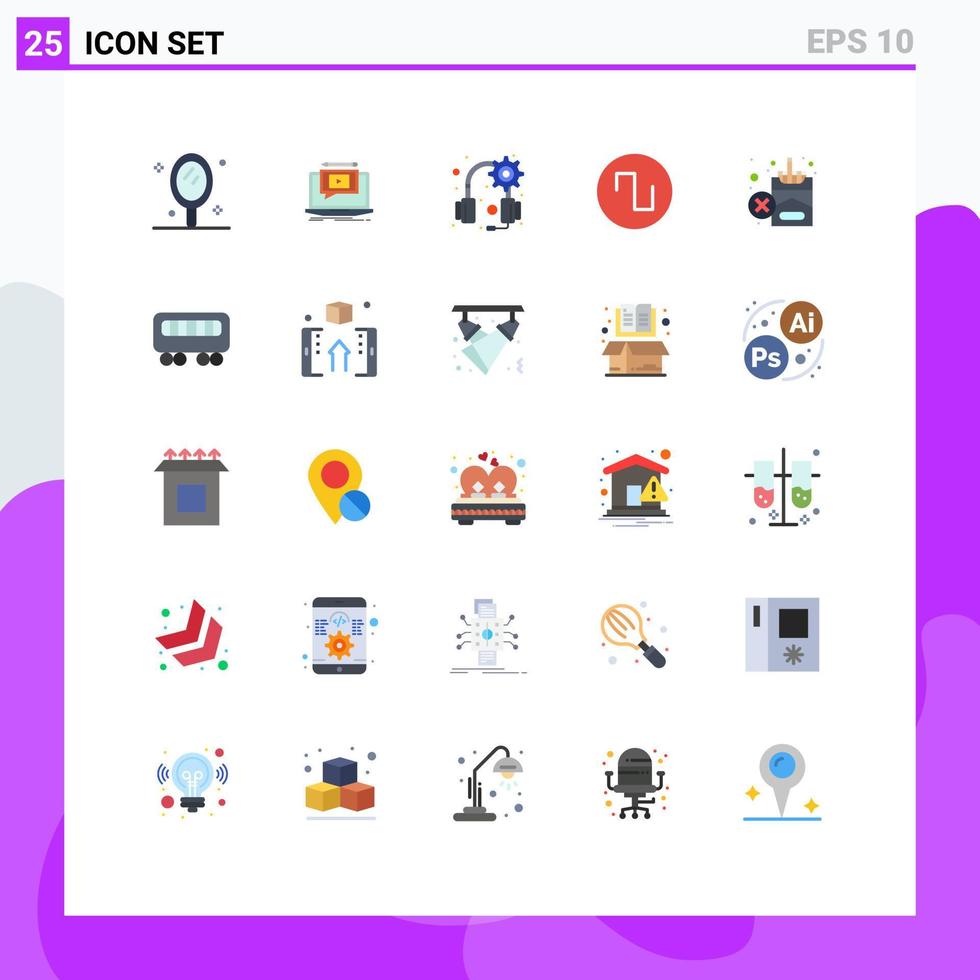 25 cores planas de vetores temáticos e símbolos editáveis de elementos de design de vetores editáveis de som de ondas de vídeo proibidos de fumar