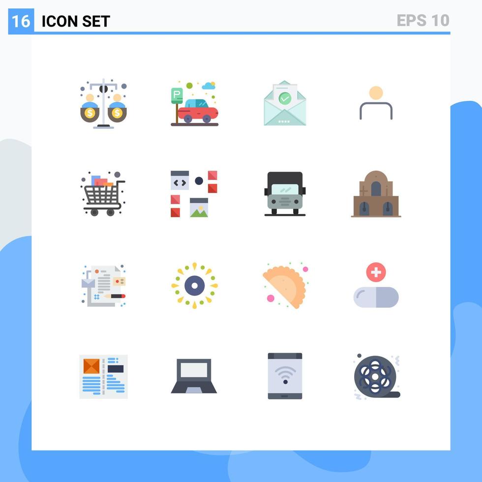 conjunto moderno de pictograma de 16 cores planas de conjuntos de carrinho perfil de correio instagram pacote editável de elementos de design de vetores criativos