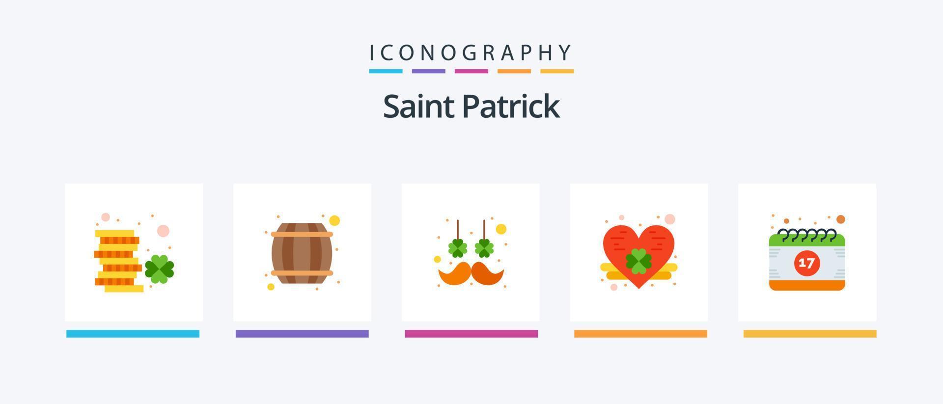 Saint Patrick Flat 5 Icon Pack incluindo data. São Patrício. bebida. coração. flor. design de ícones criativos vetor