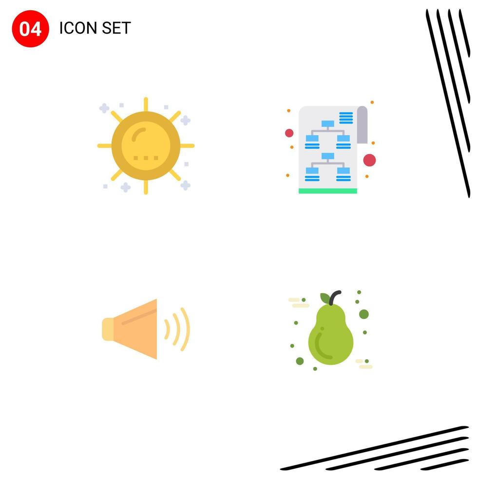 conjunto de 4 símbolos de símbolos de interface do usuário modernos para calor, som, luz solar, estratégia, volume, elementos de design de vetores editáveis