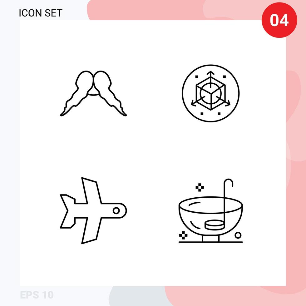 grupo de 4 sinais e símbolos de cores planas de linha preenchida para decolagem de bigode modificação masculina veículo editável elementos de design vetorial vetor