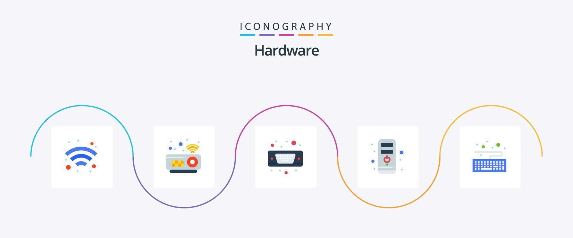 pacote de ícones de hardware plano 5, incluindo . tipo. porta. teclado. hardware vetor