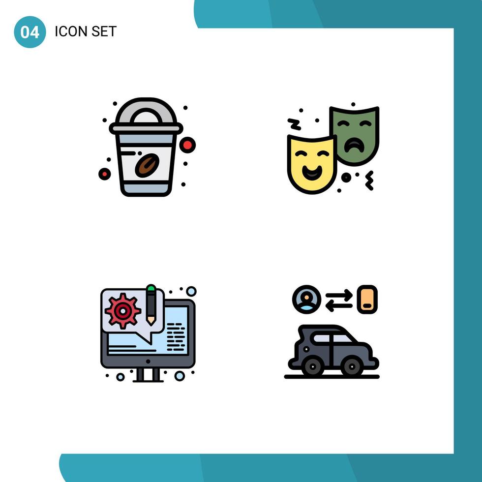 pacote de ícones vetoriais de estoque de 4 sinais e símbolos de linha para máscara de desenvolvimento de café circo web design elementos de design de vetores editáveis
