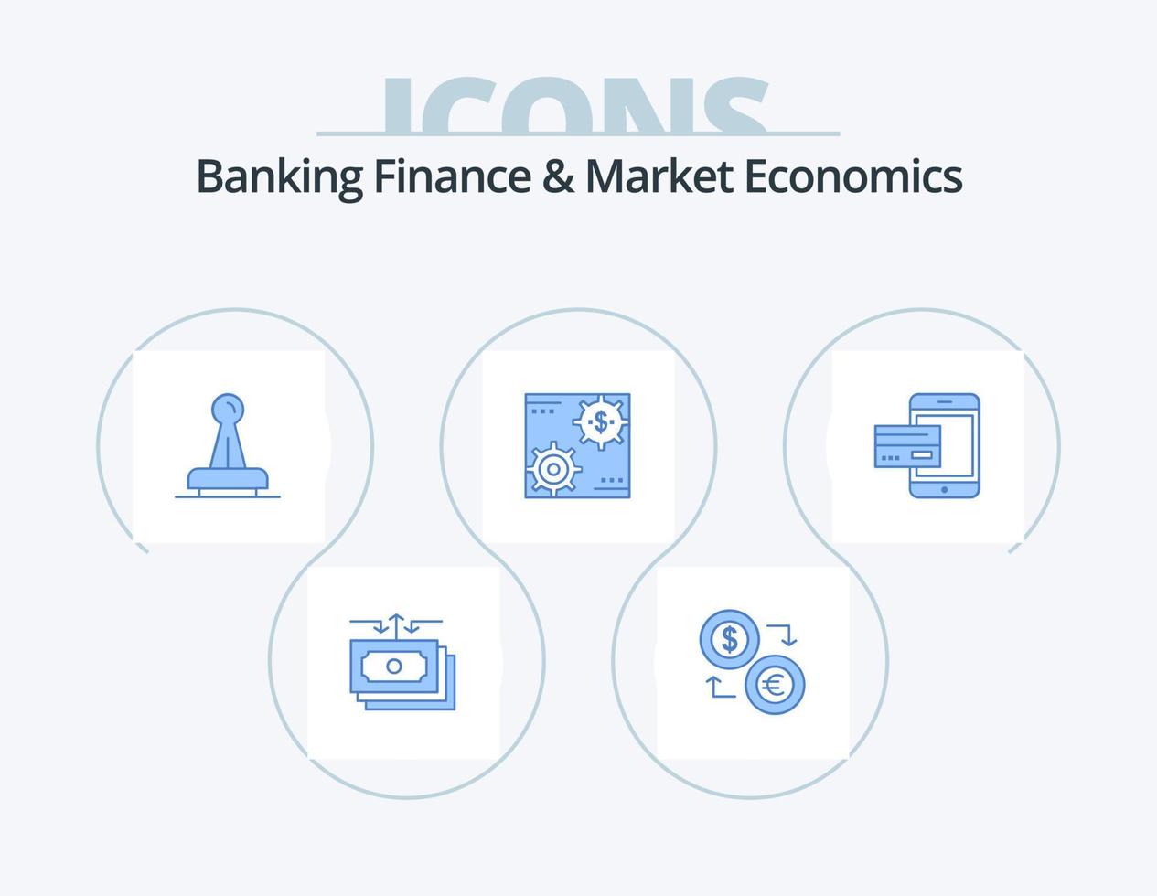 finanças bancárias e economia de mercado azul ícone pack 5 design de ícone. marca. autoridade. dólar. aprovação. dinheiro vetor