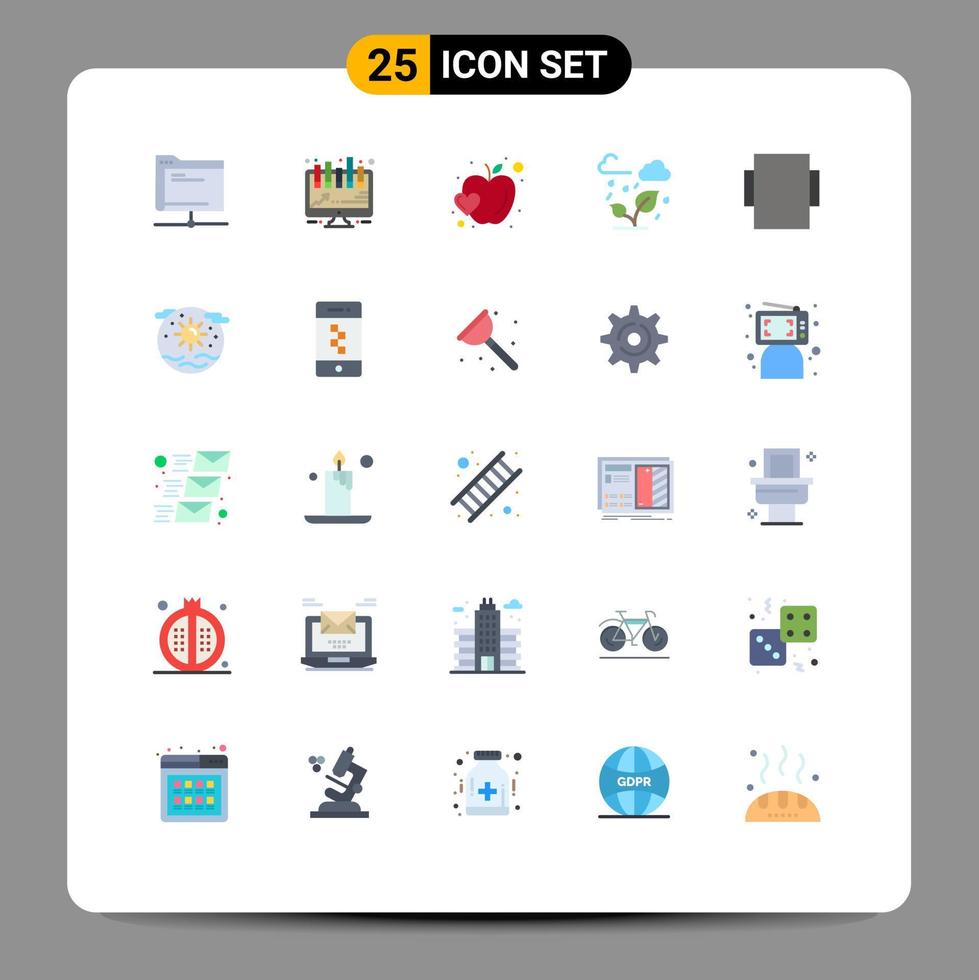 conjunto de cores planas de interface móvel de 25 pictogramas de elementos de design de vetores editáveis de folha de maçã de rotação verde