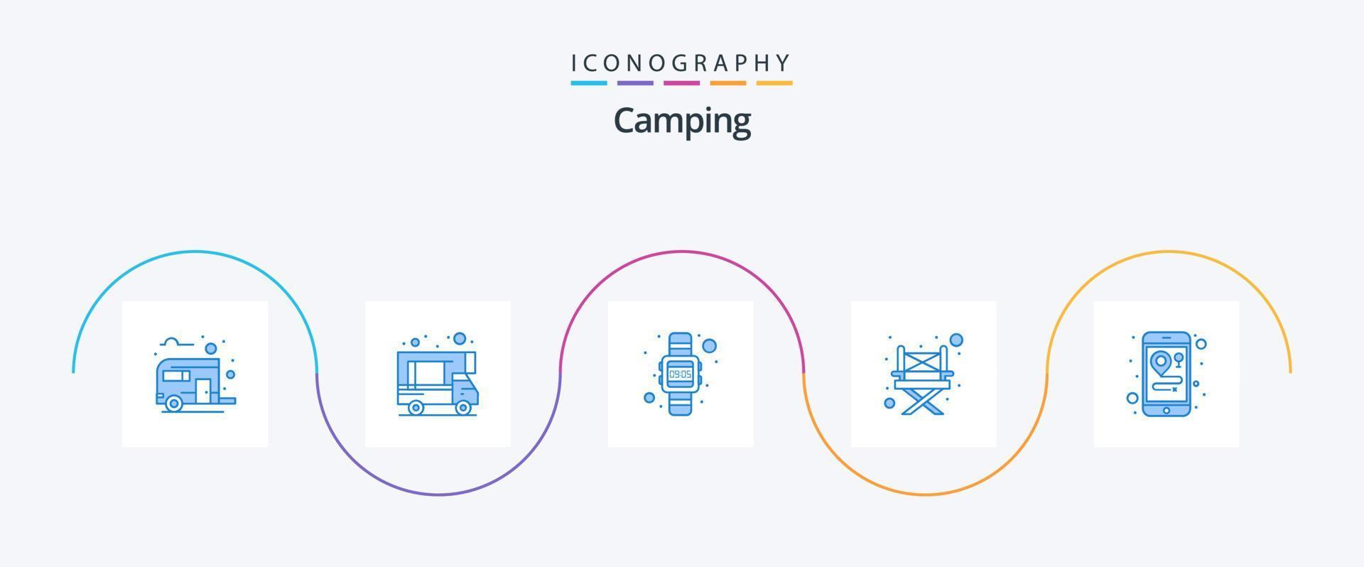 pacote de ícones de acampamento azul 5, incluindo celular. localização. digital. cadeira. acampamento vetor