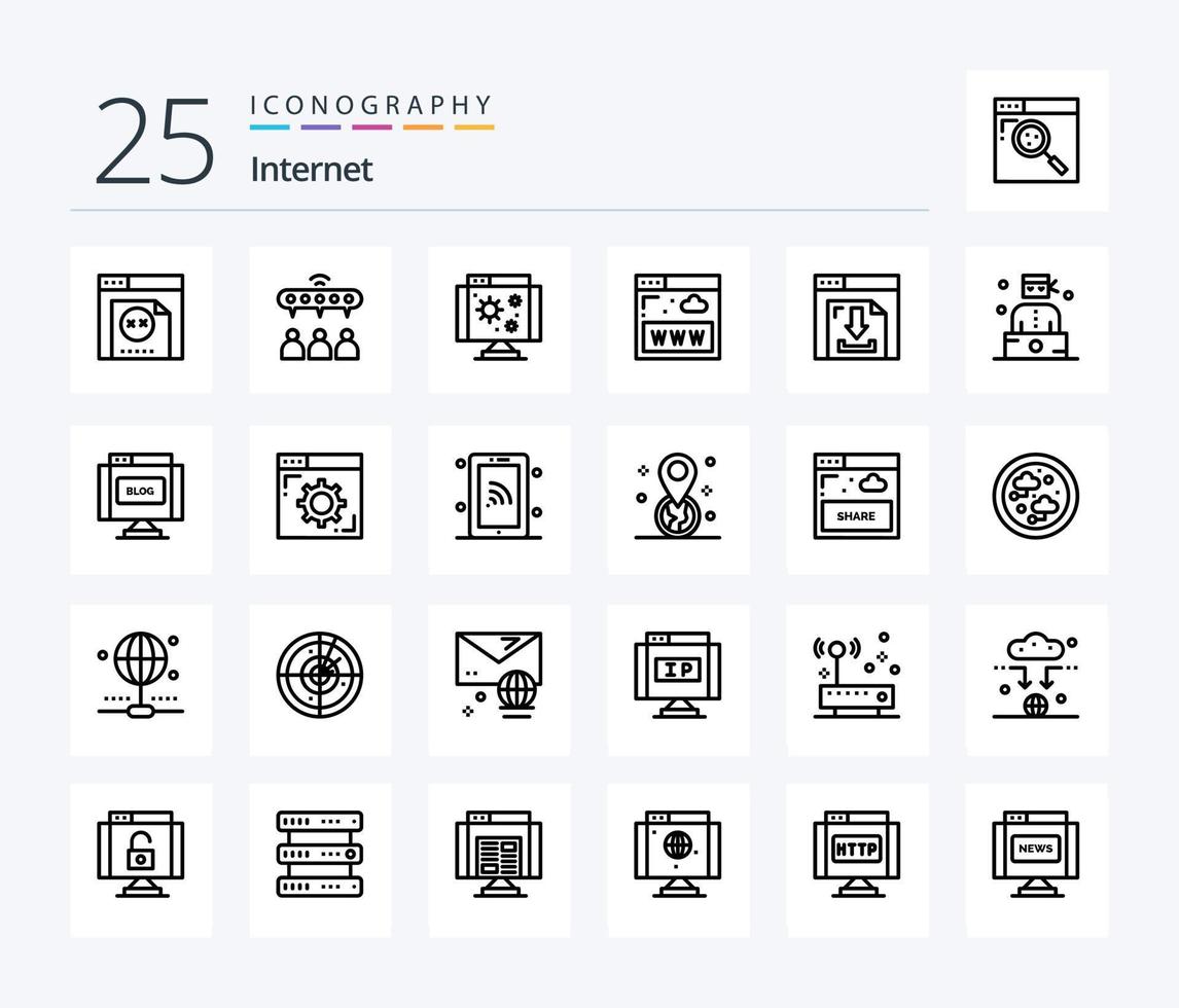 pacote de ícones de 25 linhas de internet, incluindo internet. Setas; flechas. computador. www. Internet vetor
