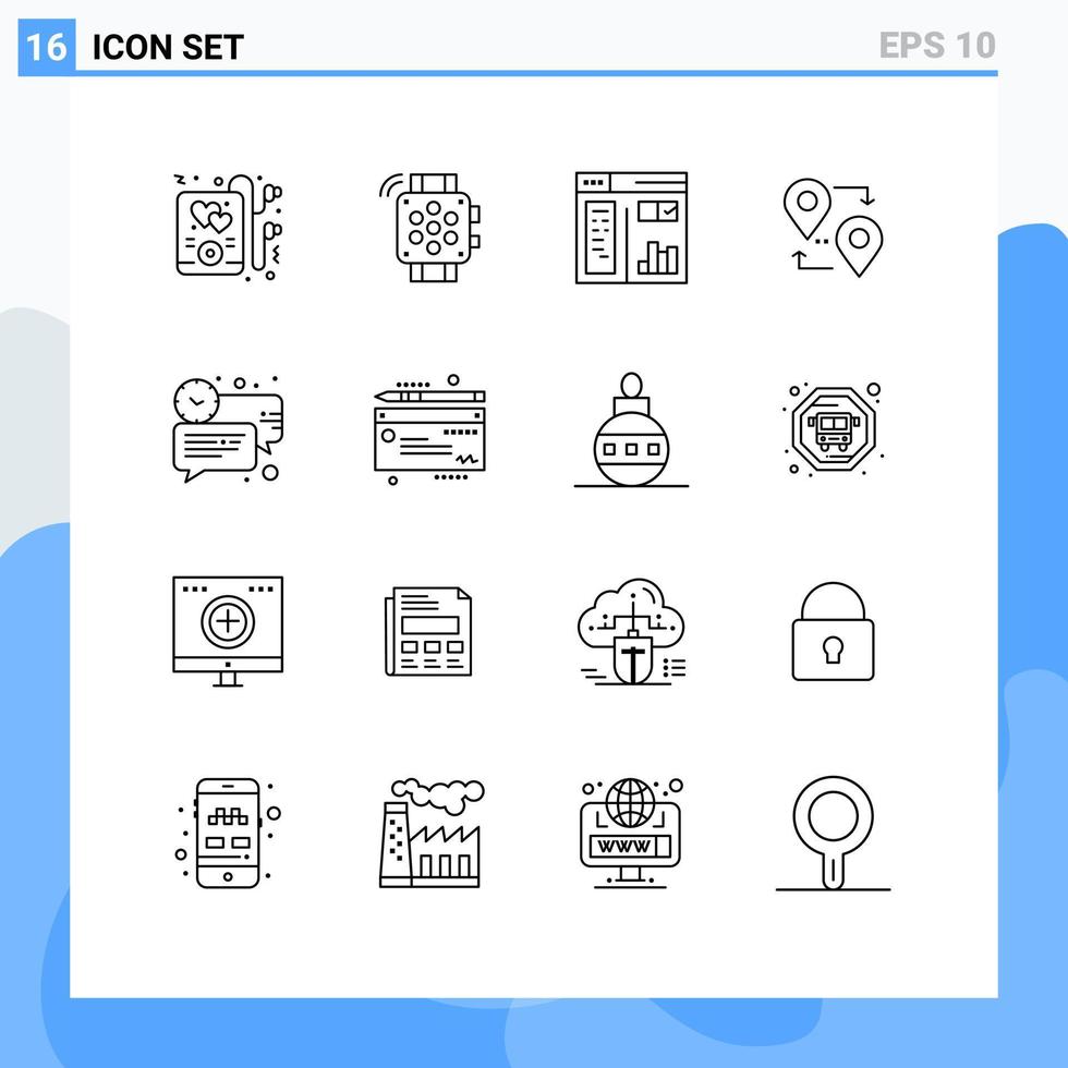 pacote de linha vetorial editável de 16 contornos simples de mapa de viagem gráfico de bolha do relógio elementos de design vetorial editável vetor