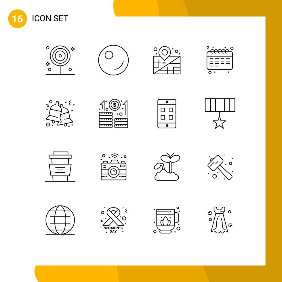 conjunto de pictogramas de 16 contornos simples de sinos de gerenciamento de natal de negócios elementos de design de vetores editáveis para estudantes