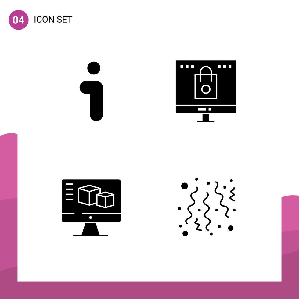 pacote de 4 sinais e símbolos de glifos sólidos modernos para mídia impressa na web, como i interface de computador, caixa on-line, elementos de design vetorial editáveis vetor