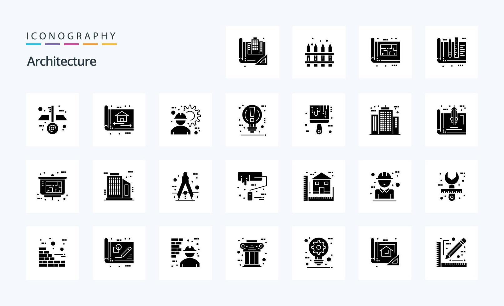 25 pacote de ícones de glifo sólido de arquitetura vetor