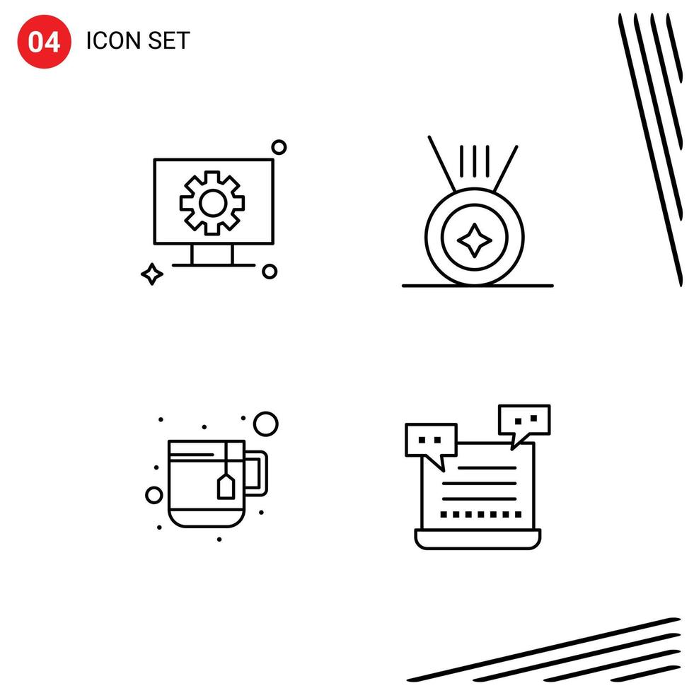 conjunto moderno de pictograma de 4 cores planas de linha preenchida de elementos de design de vetores editáveis de robô de copo de engrenagem de computador ai