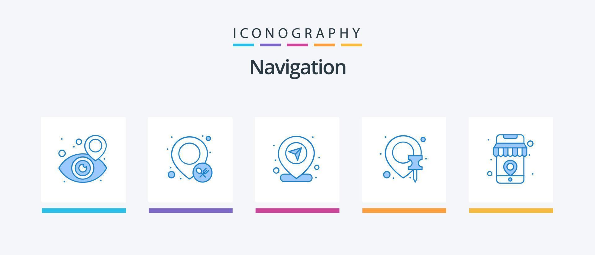 pacote de ícones de navegação azul 5, incluindo compras. alfinete. localização. mapa. on-line. design de ícones criativos vetor